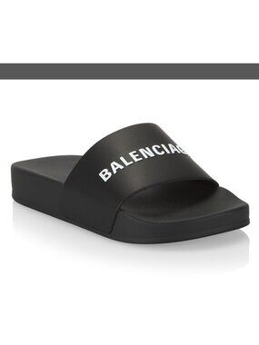 Balenciaga Kids Boy Girl Logo Pool Slides Sandals Black Italy 29, US 11.5 12